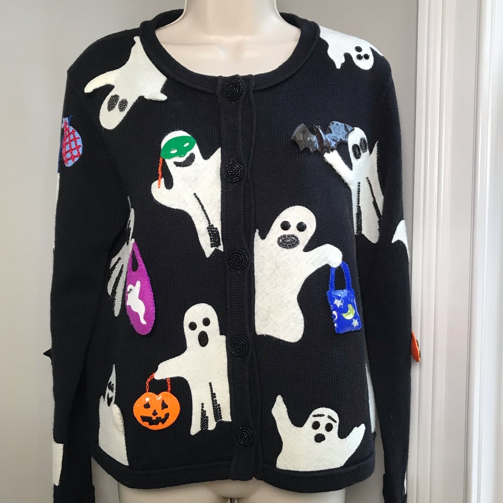 Vintage Michael Simon Halloween Ghosts Cardigan Sweater ~ Women’s Small - Picture 7 of 11
